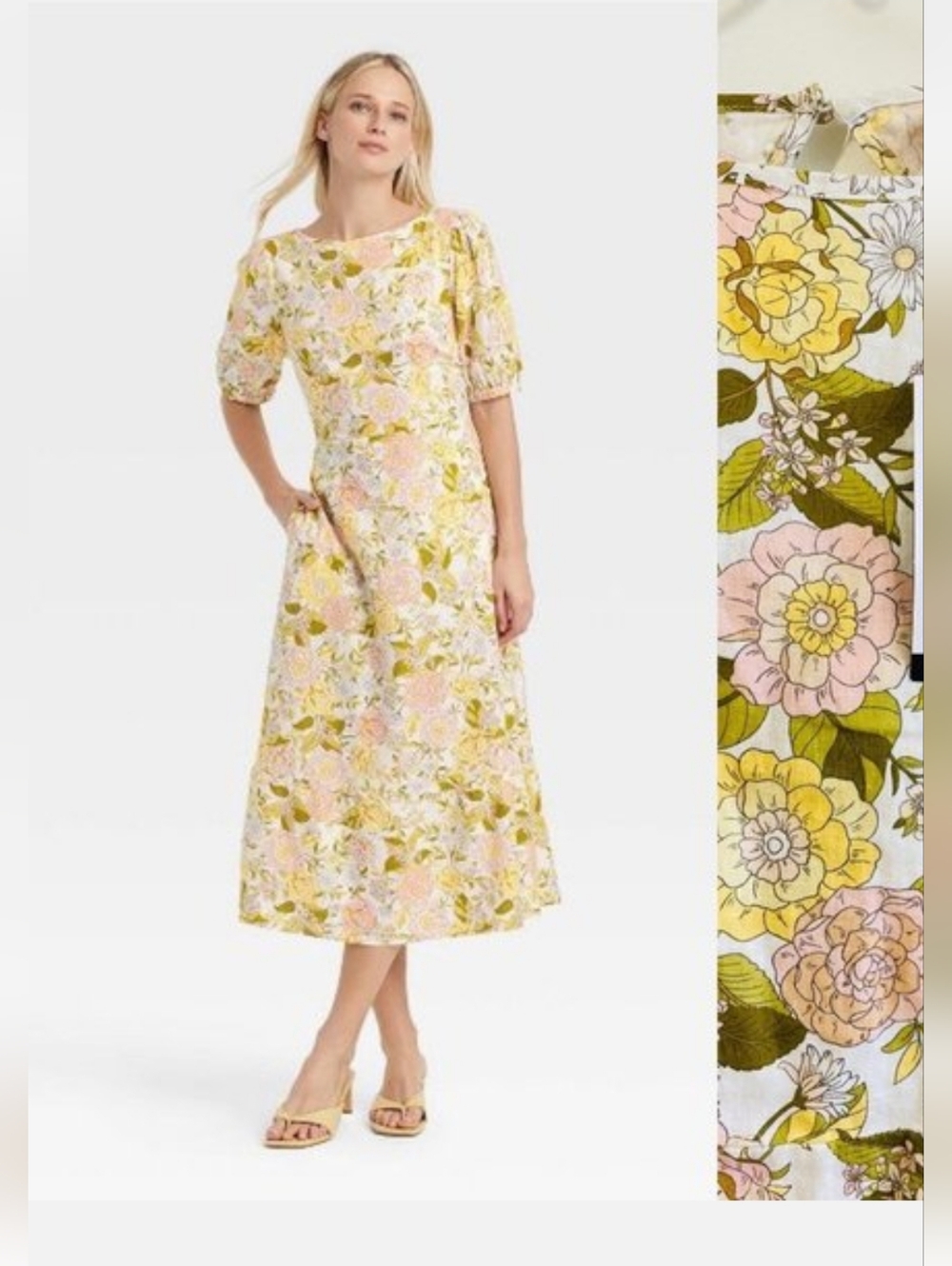 Who What Wear Floral Midi Dress Medium